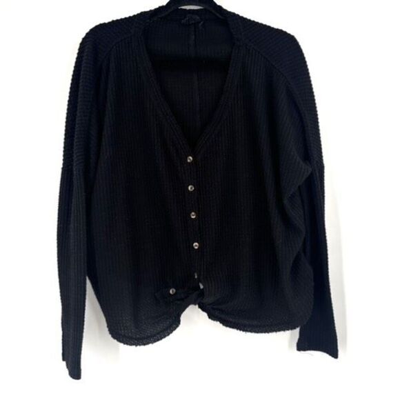 Urban Outfitters Out From Under Black Jojo Thermal Henley Shirt Size Small - Picture 2 of 12